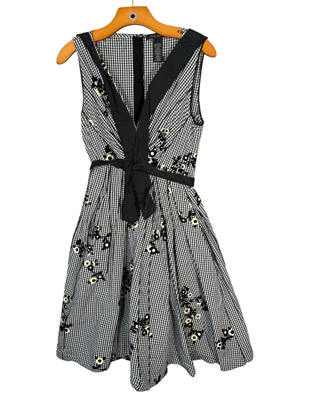 Marc Jacobs Black White Gingham Floral Fit & Flare Sundress Cotton 8